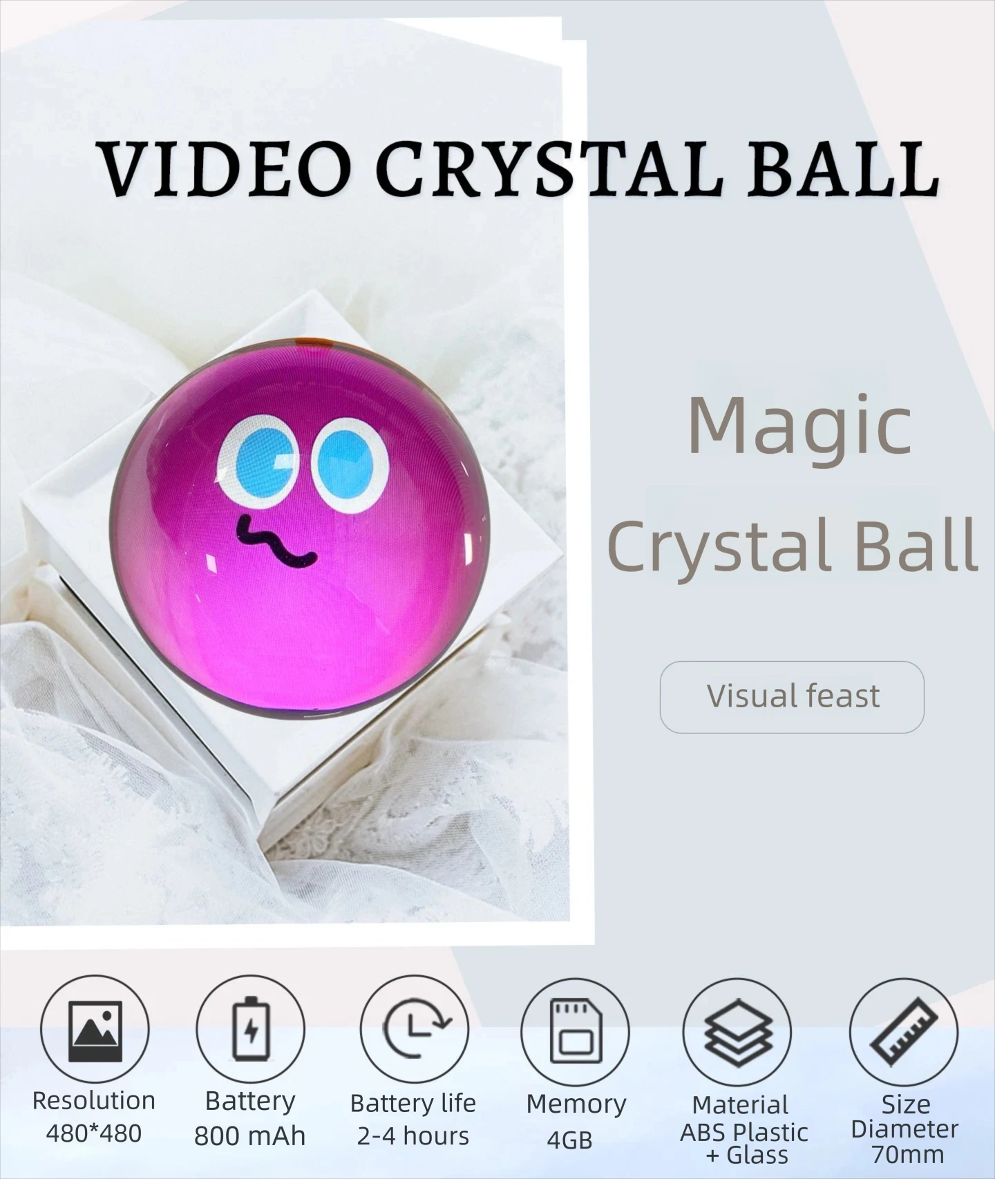 3D Video Memory Orb 4GB Video Player 400mAh Crystal Ball Lamp Resolution 480×480