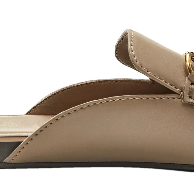 Jenny&Dave French Flat Shoes Women Fashion Genuine Leather Mule Shoes Vintage Horsebit Buckle Office Lady Lofer Shoes