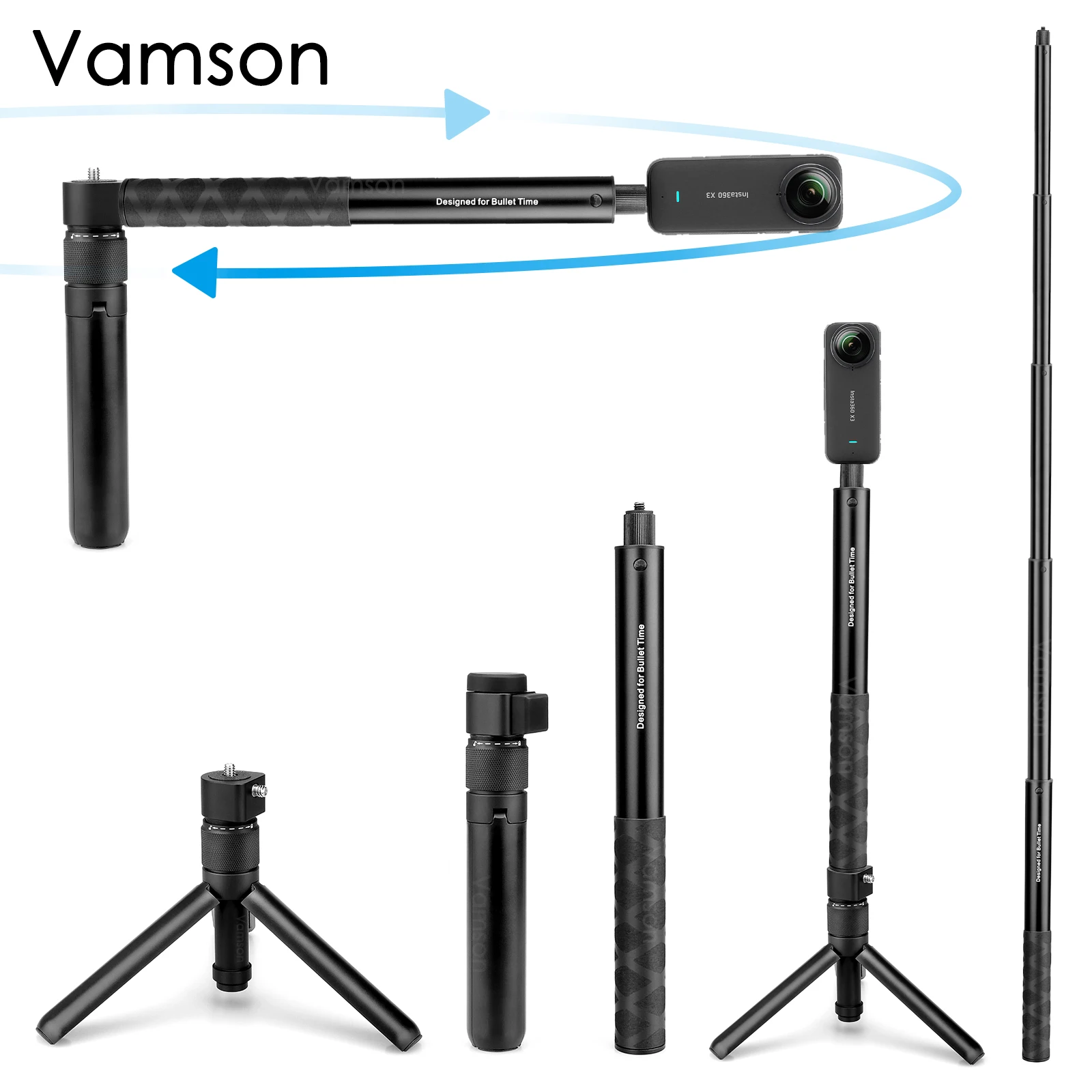 Vamson for Insta360 X3 Accessories Rotating Bullet Time Invisible