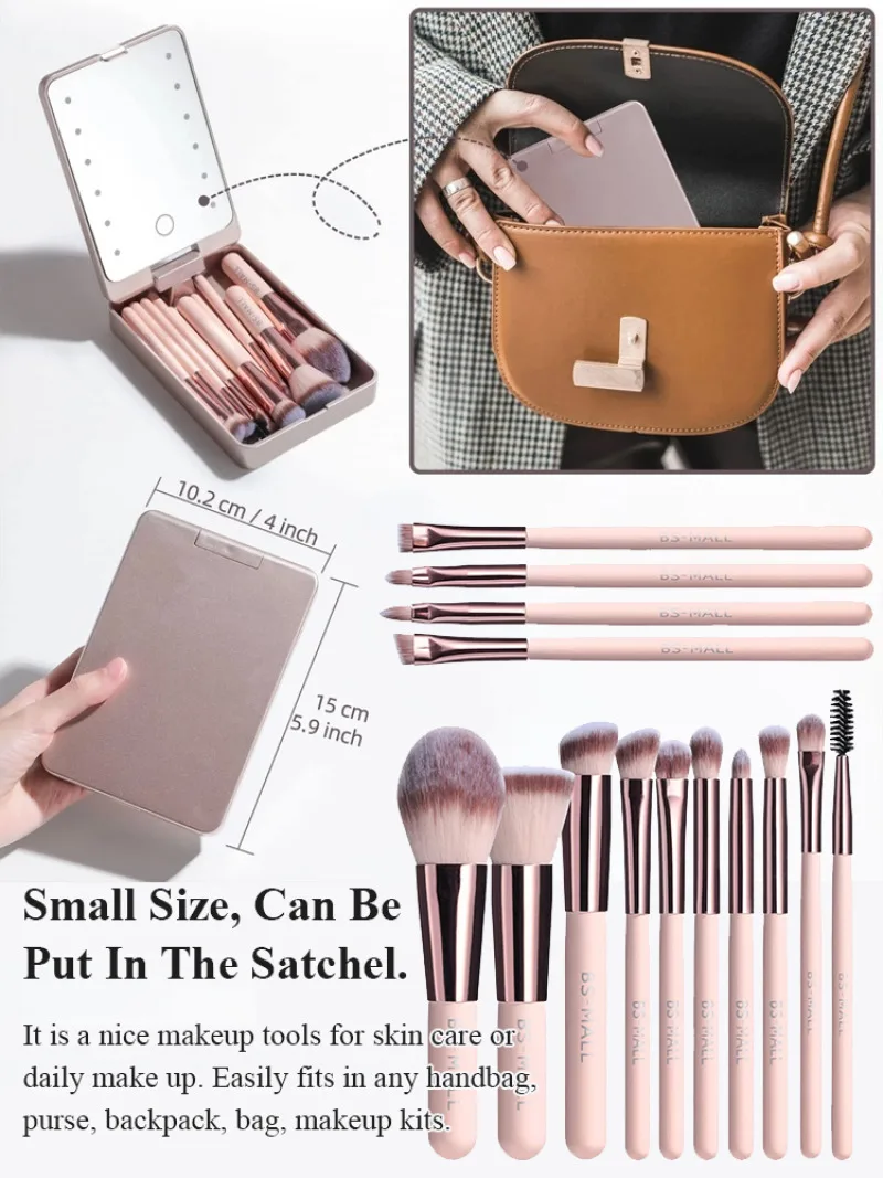 Makeup Mirror Set with Lid Dustproof Organizer Lighted Makeup Brush Set Mirror for Bloggers 4
