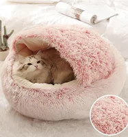 Doux En Peluche Rond Chat Lit Pet Matelas Chaud Confortable Panier Chat Chien 2 en 1 Sac De Couchage Nid pour Petits Chiens 4