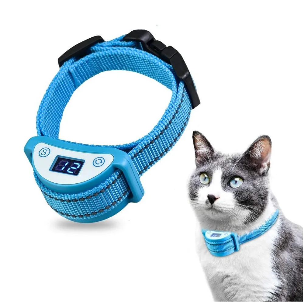 Paipaitek Cat Shock Collar,Auto Trainer Collar for Cats Prevent Meowing Designed,Sound Vibrate&Shock,Waterproof&Rechargeable