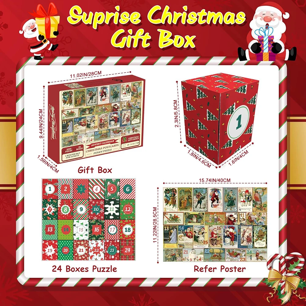 Advent Calendar Christmas Puzzle for Adults 1000PC Countdown to Christmas Calendar Jigsaw Puzzle gift for Kids adults