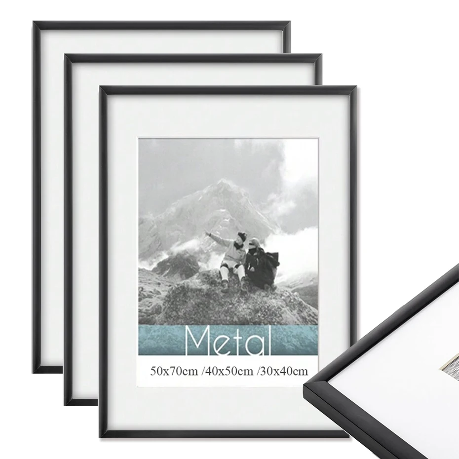 3pcs 30x40 50x70cm Picture Frames Aluminum Modern Photo Frame Black With Mat For Wall Art Mounting Canvas Print Home Decor