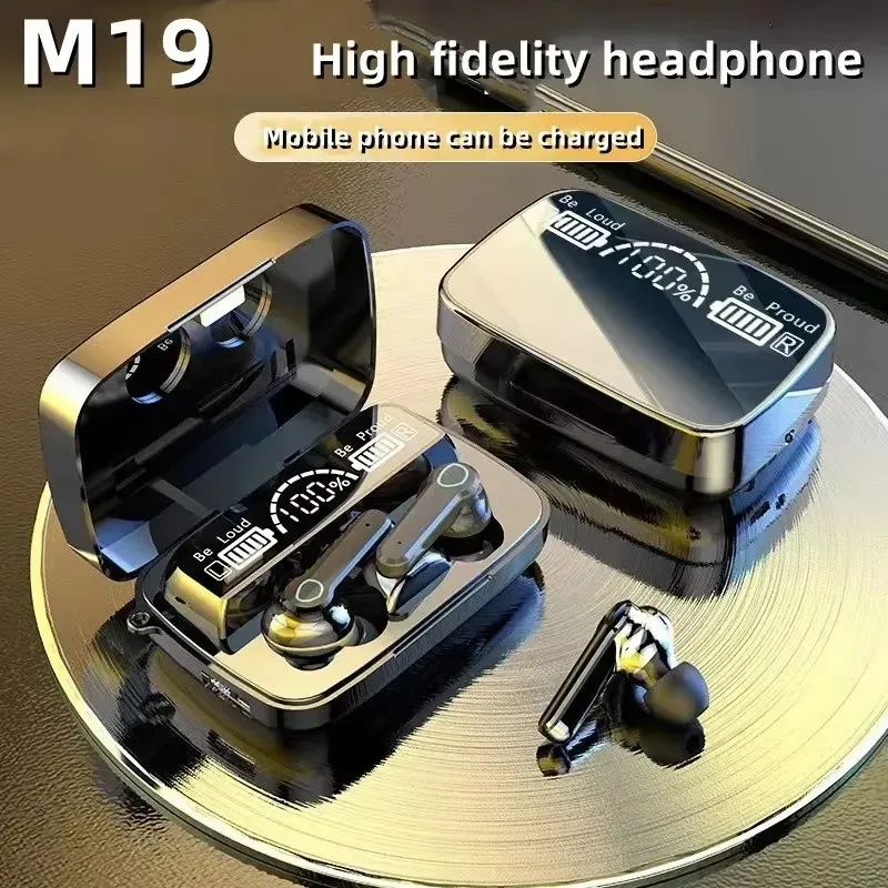 New M19 TWS Bluetooth Headphones 9D High Fidelity Wireless Earphones Touch Waterproof Digital Display Headphones Sprot Headset