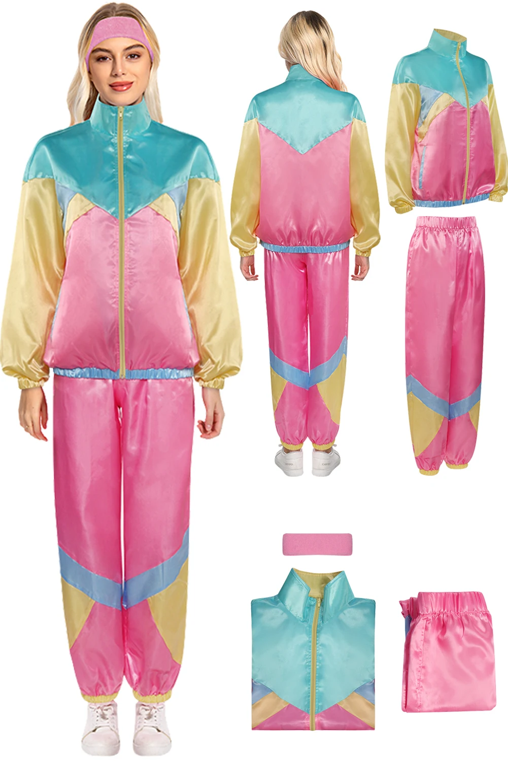 

Women 80s Cosplay Costume 2 Piece Windbreaker Retro Set Halloween Carnival Suit For Disguise Ladies Women Men Adult