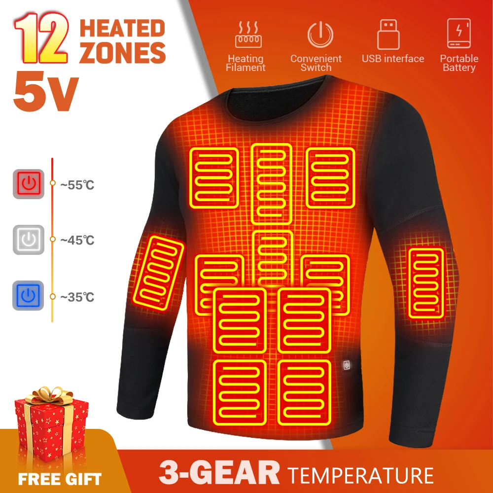 

Thermal Underwear Men Electric Heated Underwear Men Men's Ski Suit USB Battery Powered Fleece Thermal Heating Long Johns