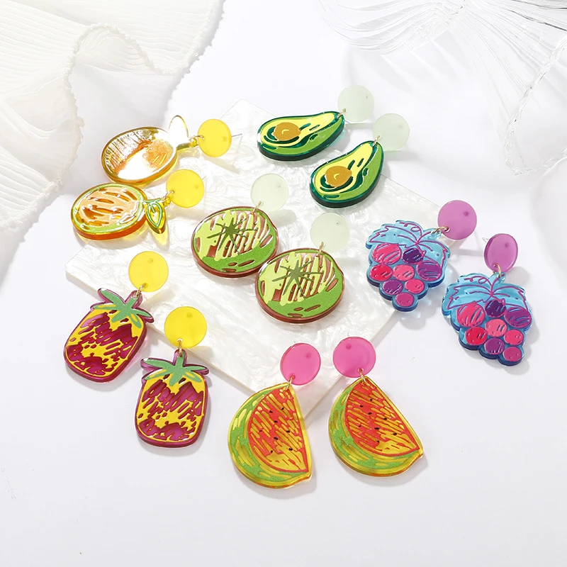 

Spring Hot Colorful Flower Fruit Heart Geometric Round Square Acrylic Earrings for Women Party Jewelry Gifts
