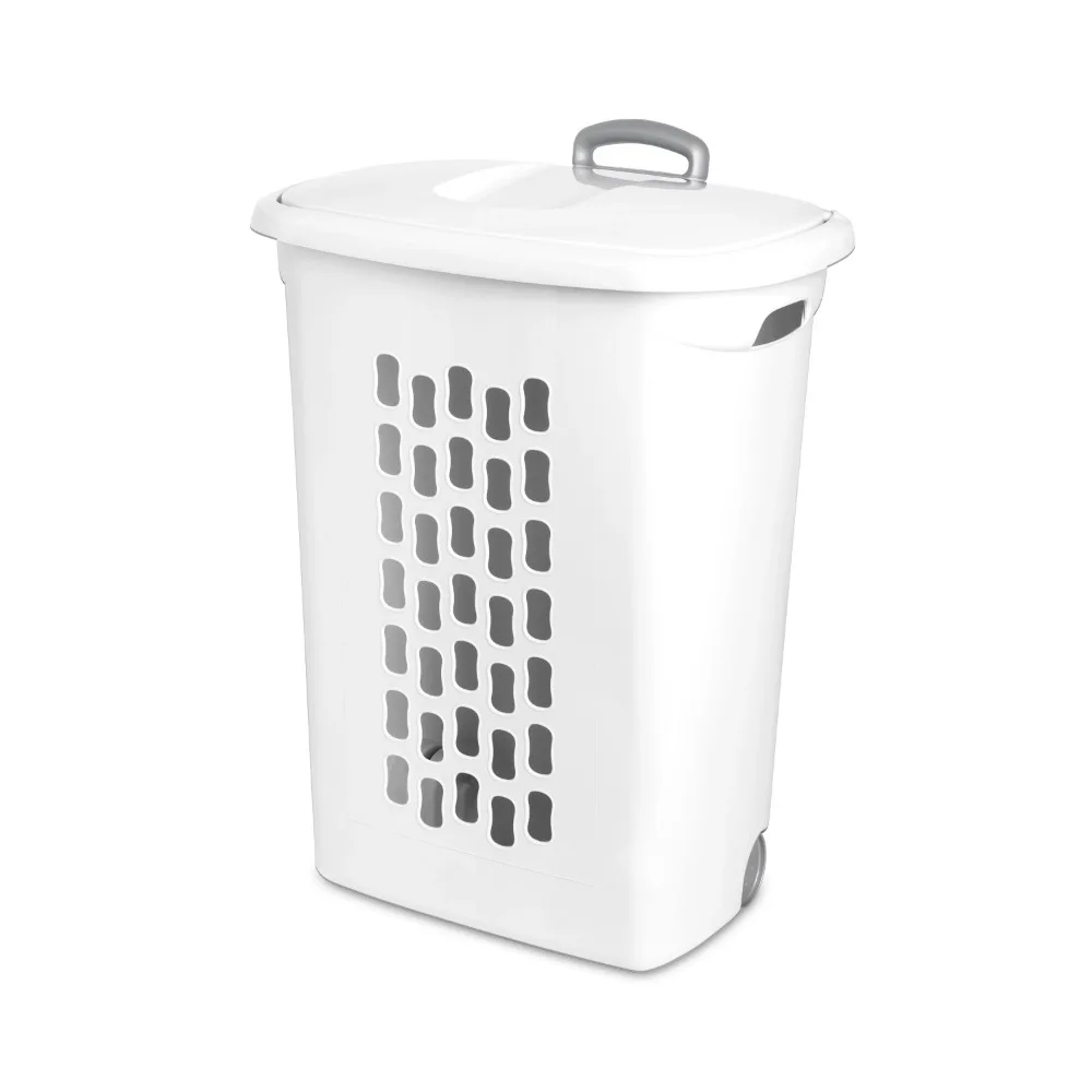 

Sterilite Ultra™ Wheeled Laundry Hamper Plastic, White, Set of 2 Storage Box, Clothes Organizer, Dirty Clothes Basket