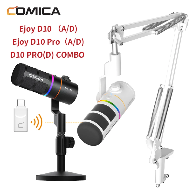 COMICA EJoy D10 Pro Gaming Microphone | XLR/USB-C Dynamic Mic With Boom Arm