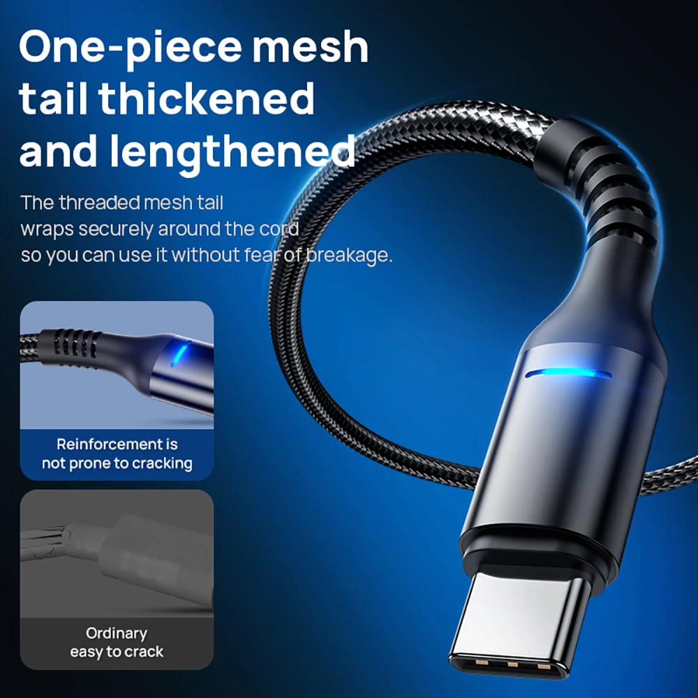 USB-C 100W 6A 고속 충전 케이블(스마트 자동 전원 끄기 LED 디스플레이 포함) 나일론 편조 코드 충전기 USB-C형 고속 데이터