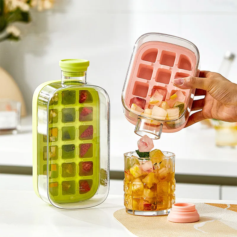 Silicone Ice Cube Making Mold With Lids Ice Kettle Dual-Use Convenient Making Press Non-Contact Deicing Straw Kettle