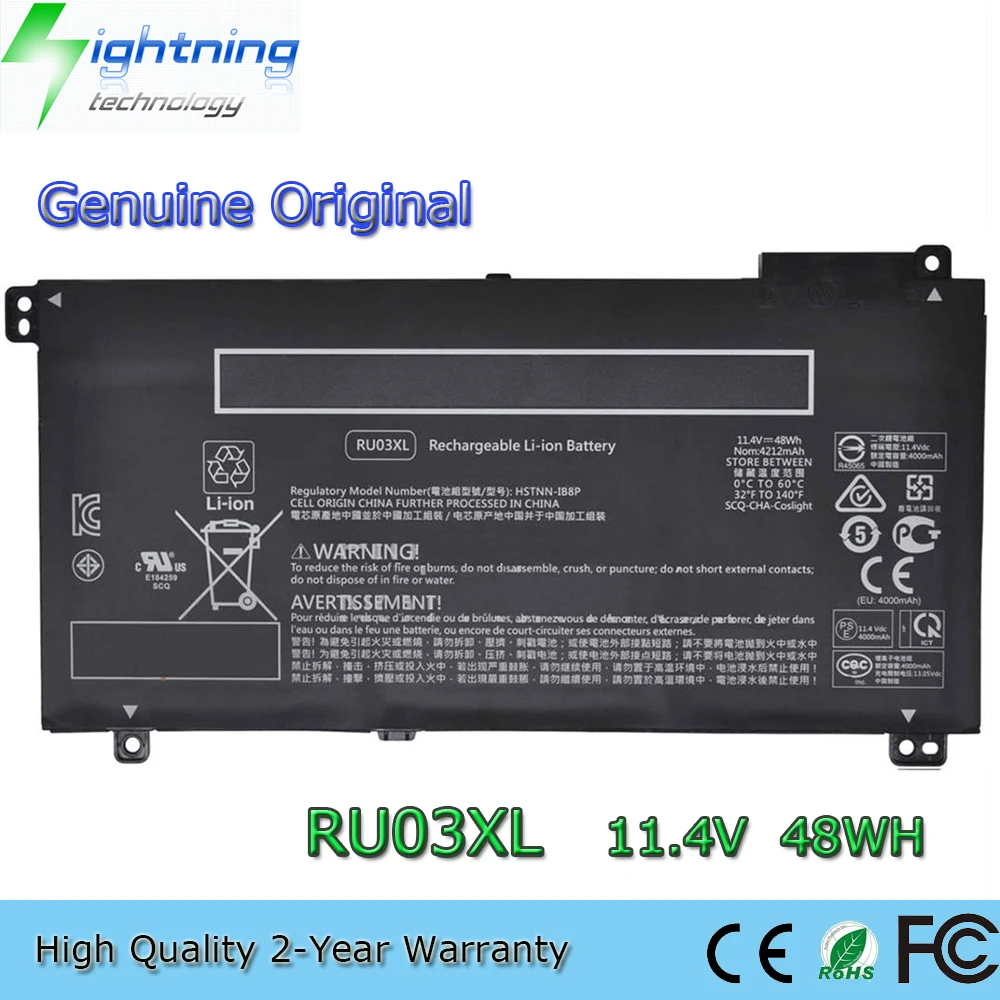 Nuova Batteria Originale Originale Ru03Xl 11.4V 48Wh Per Laptop Per Hp Probook X360 440 G1 11 G3 G4 Ee L12791-855 Ru03048Xl