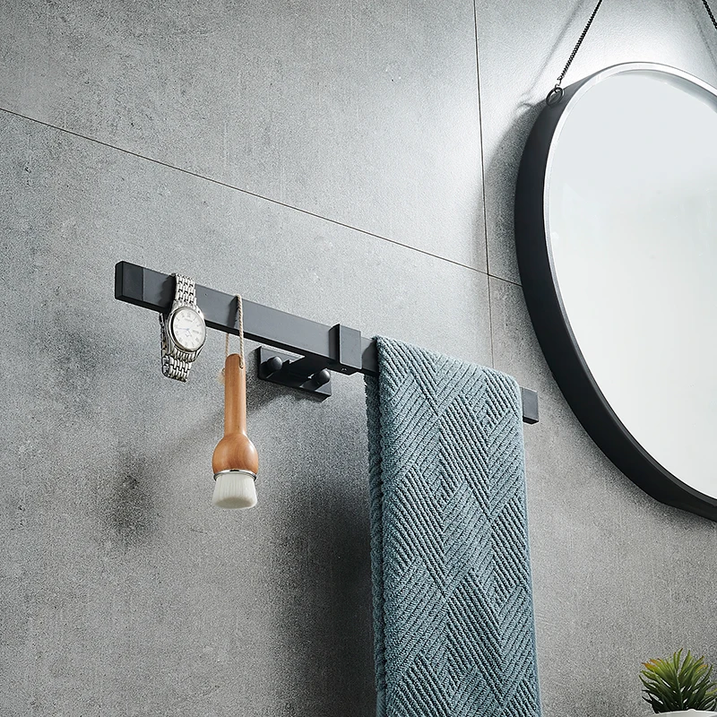Black towel bar shelf space aluminum bathroom towel bar Creative bars kitchen bathroom rack