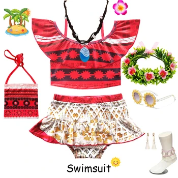 Costume da bagno estivo Vaiana per bambine Moana Princess Beach Bikini Costume da bagno rosso con bretelle arricciate ispirato a due pezzi 8T 1