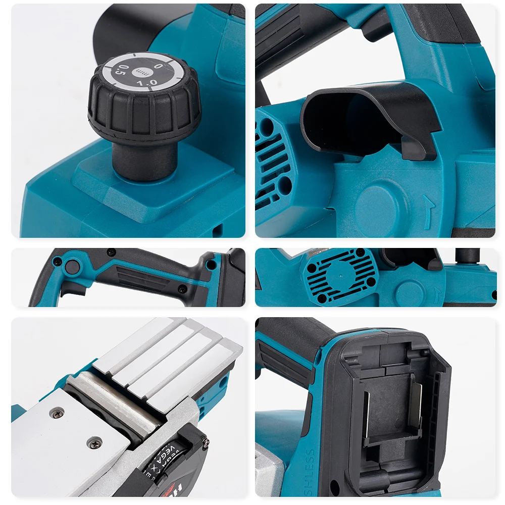 Hormy Brushless Planer Multifunctional Home Desktop Hair Planer Woodworking Portable Hand Tool for Makita 18V Lithium Battery 6