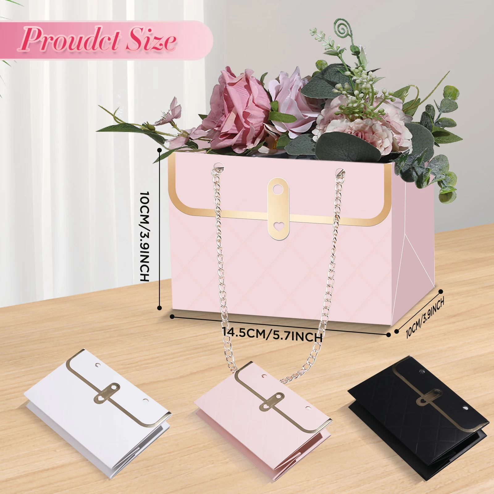Faltbare tragbare Blumenbox aus Papier, praktische Geschenktüte, Krafthandtasche, Hochzeit, Weihnachten, Geschenkbox, Verpackung für Süßigkeiten, Kuchen, Geburtstag – Detail 4