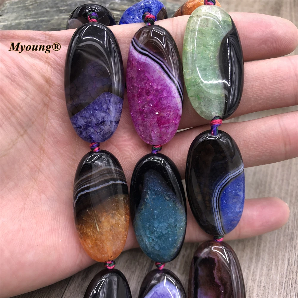 대형 타원형 천연 흑백 마노 쿼츠 슬라이스 펜던트 비즈, DIY 쥬얼리 제작용, 20x40mm, 9 개/몫 MY221202
