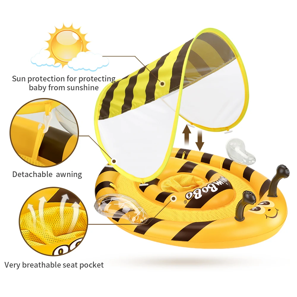 Swimbobo Inflatable Baby Swimming Float Activity Center With Canopy Foldable Swim Pool Seat Floating For Kids 5