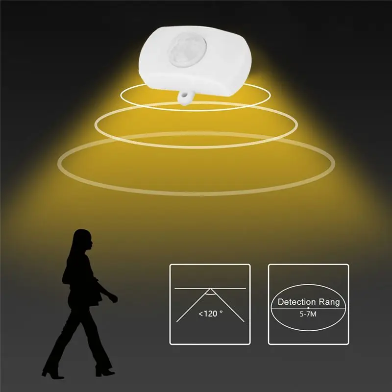 5 Pcs 적외선 모션 센서 스위치 DC 5V/12V/24V USB PIR LED 라이트 스트립 지능형 바디 모션 센서 블랙