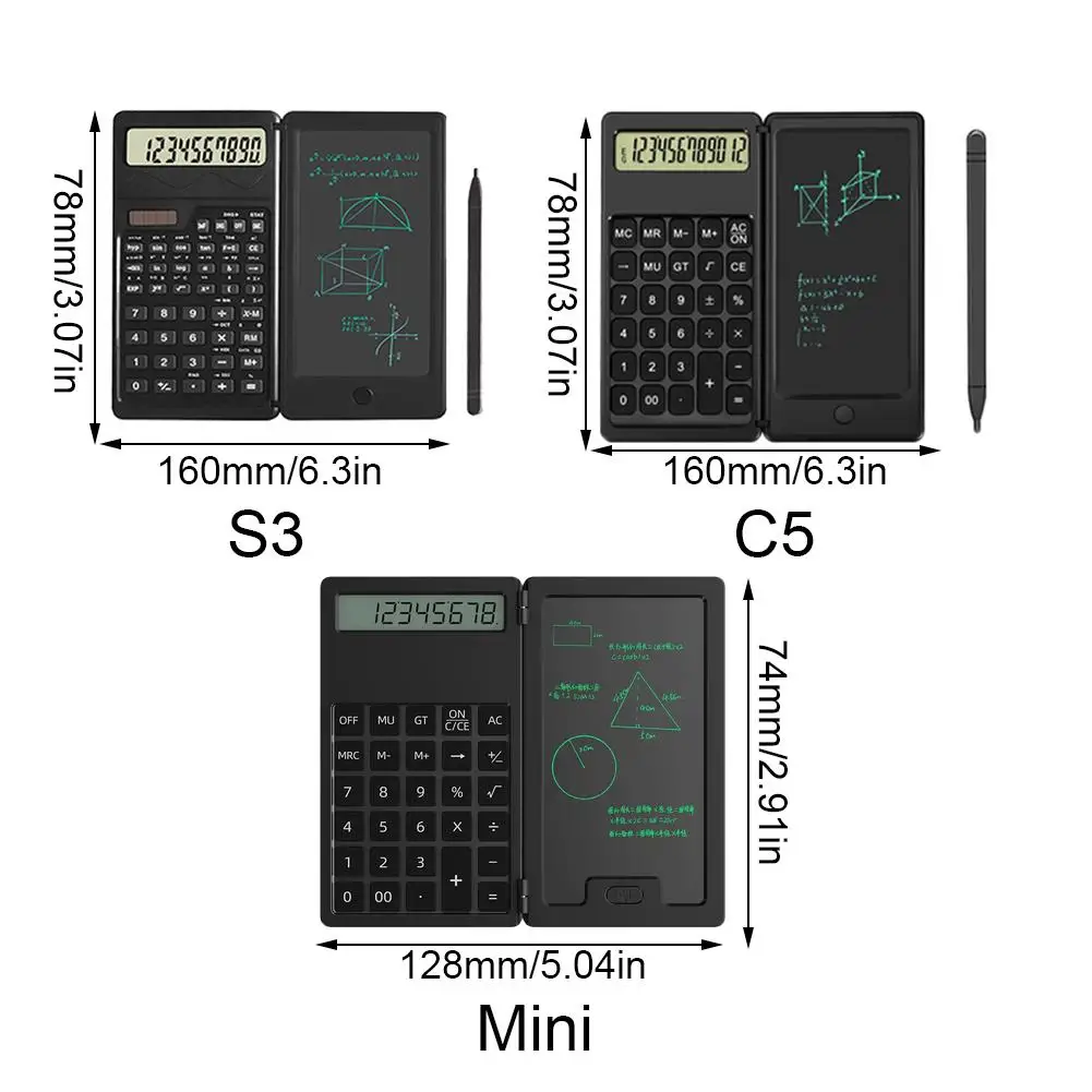 Foldable Calculato & 6 Inch LCD Writing Tablet Digital Drawing Pad With Stylus Pen Erase Button For Office Students Kid Business