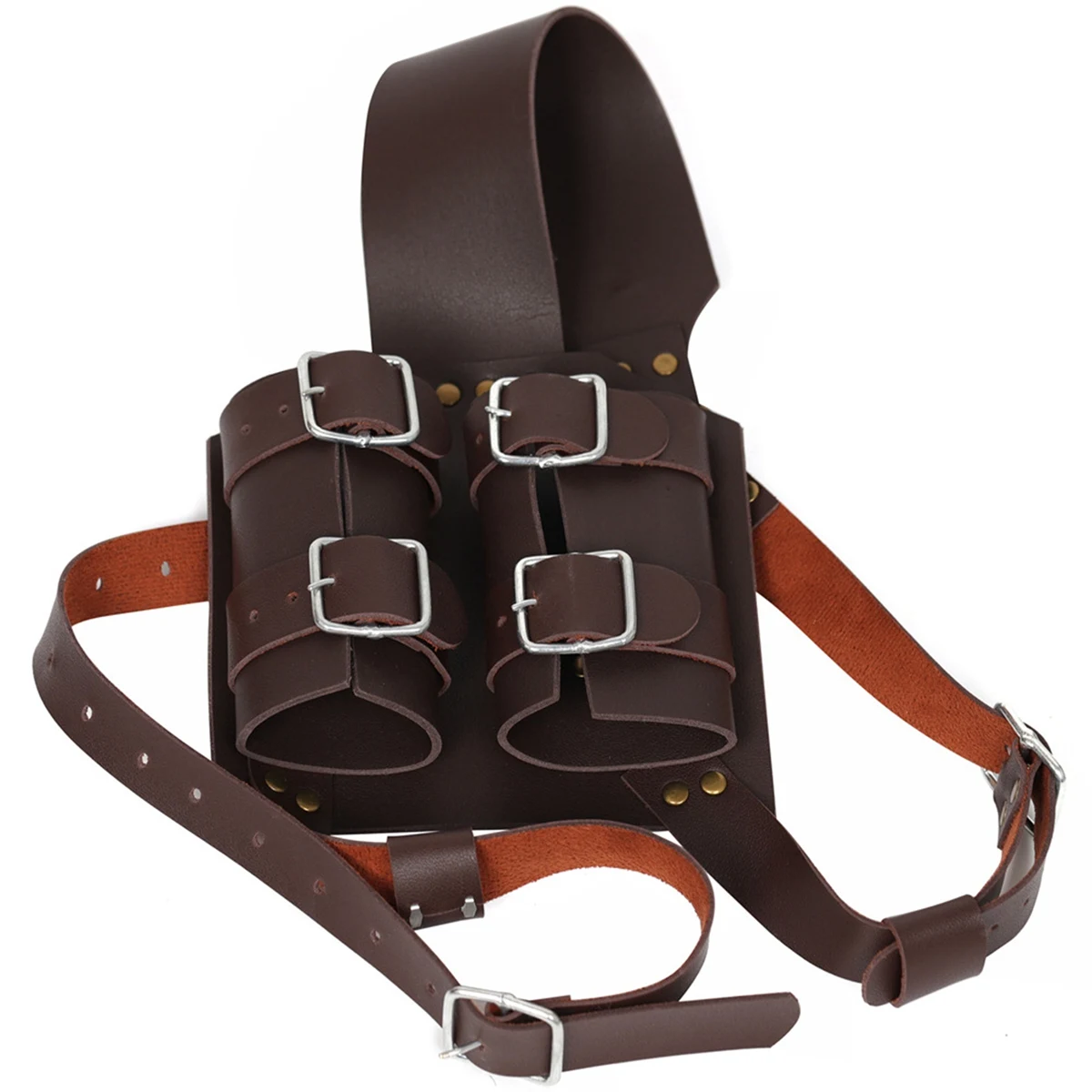 

Medieval Witcher Double Back Scabbard for Sword Cutlass Holder Pirate Warrior Leather Cosplay Larp Costume,Brown