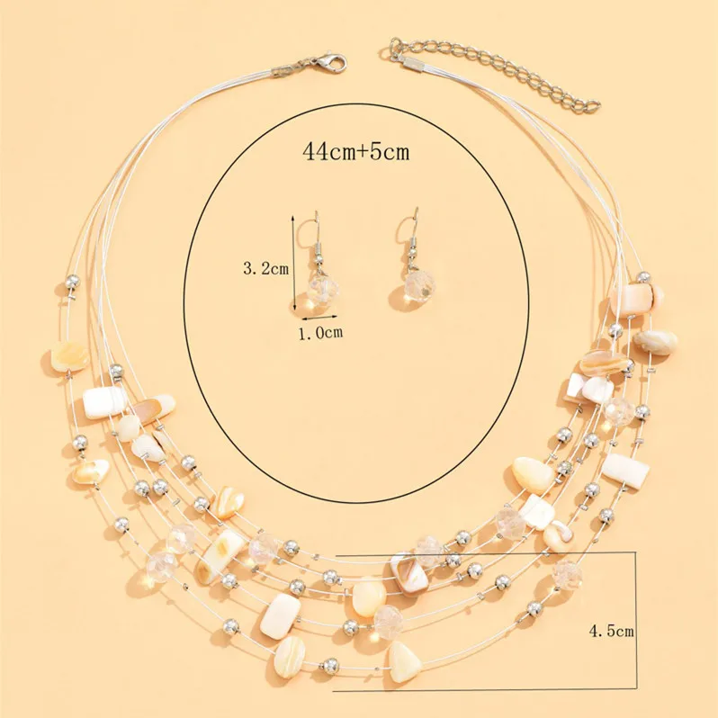 Colorful Shell Crystal Necklaces & Earrings Set For Women Multilayer Choker Necklace Women Crystal Earring Jewelry Sets jewelry sets jewelry set women earrings