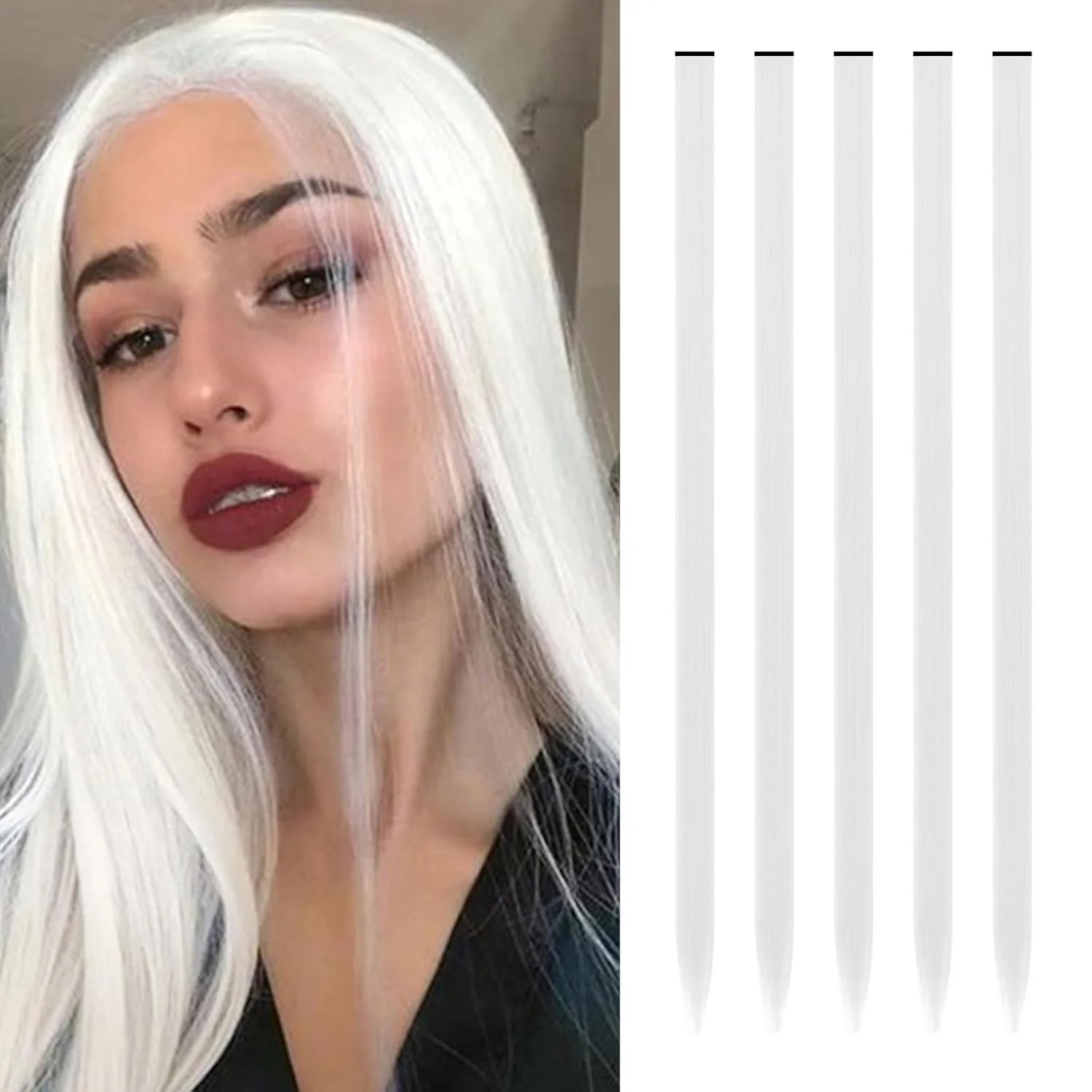 תוספות שיער סינטטיות 5 יחידות בצבעים מגוונים למסיבות, תוספות שיער ישרות עם קליפס לנשים ובנות