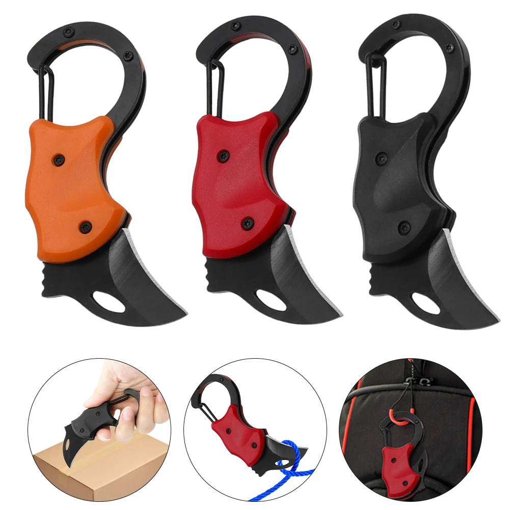 Small Pocket Folding Cutter Carabiner Self-defense Fox Claw Knife Keychain Open Box Outdoor