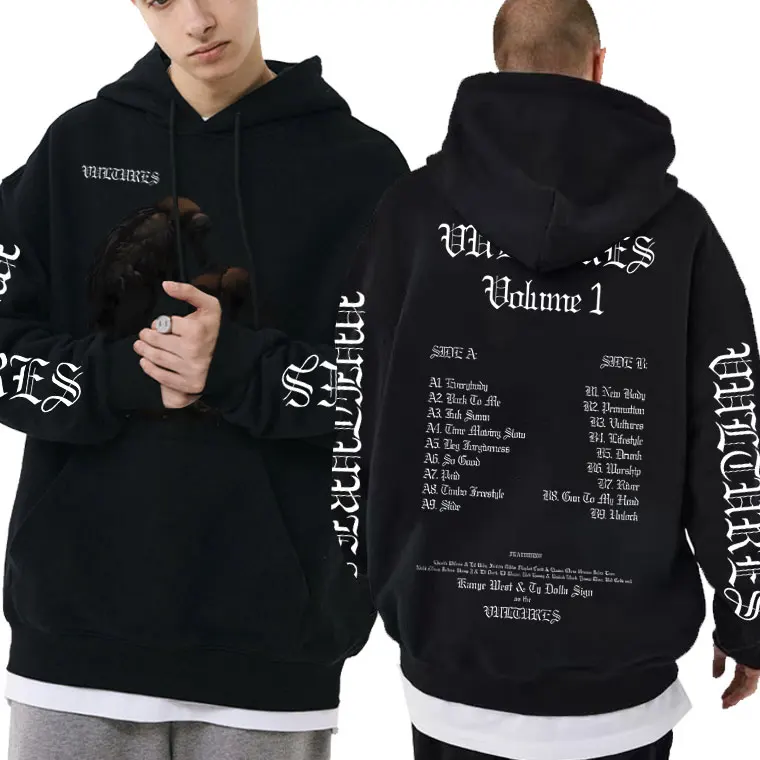 

Rapper Kanye West Vultures 1 Album Cover Graphic Hoodie Audiovisual Music Concert Hoodies Men Women Hip Hop Oversized Sweatshirt