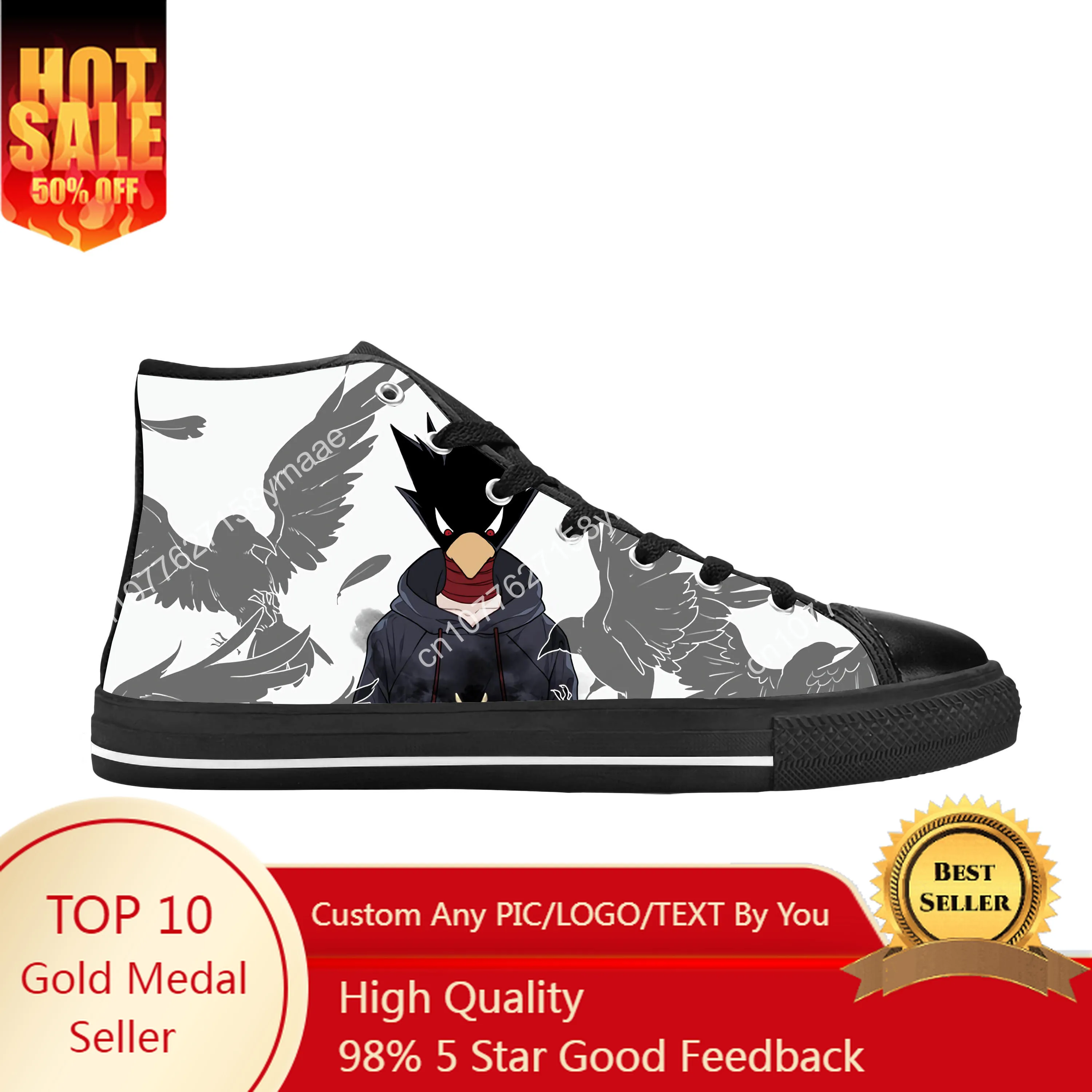 

Japanese Anime My Hero Academia Tokoyami Fumikage Casual Cloth Shoes High Top Comfortable Breathable 3D Print Men Women Sneakers