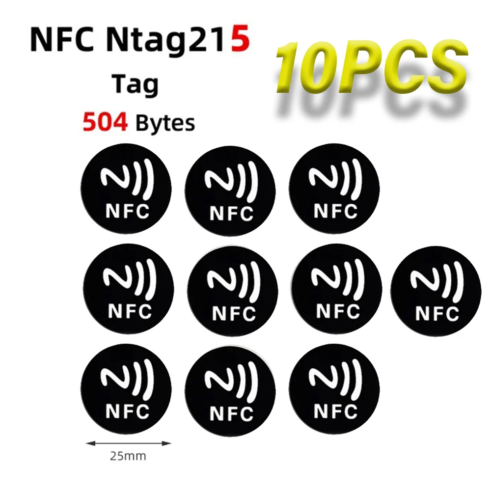 תגיות RFID זמינות לטלפון Ntag 215 NFC שחורות מדבקות תוויות דביקות NFC Ntag215 תג עצמי 13.56MHz ISO14443A