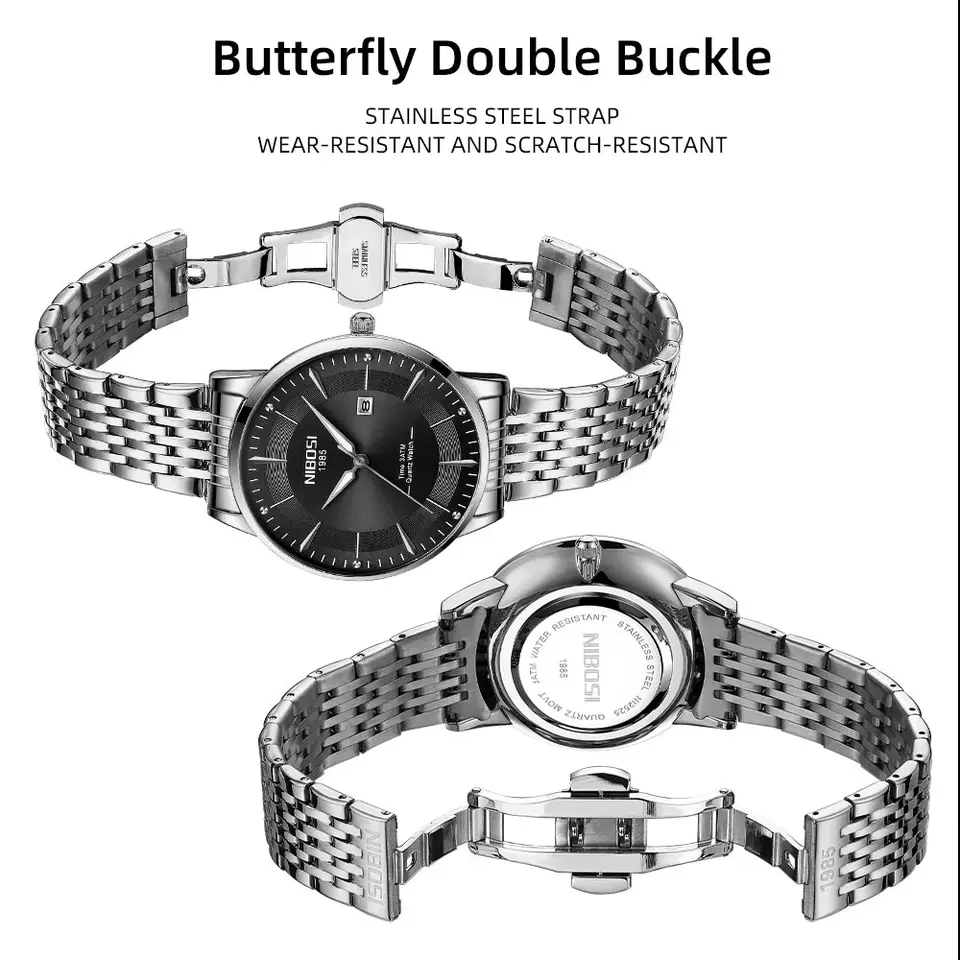 NIBOSI Orologio Da Uomo Quarzo In Acciaio Inox - Quadrante Con Numeri Romani E Diamanti - Impermeabile 3 ATM - Regalo Con Custodia E Strumenti - 3