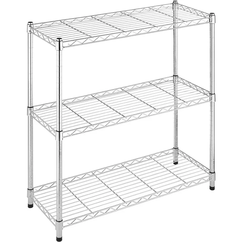 

Whitmor 3 Tier Shelving with Adjustable Shelves and Leveling Feet - 350 Lb. Capacity Per Shelf - Chrome Closet Organizer