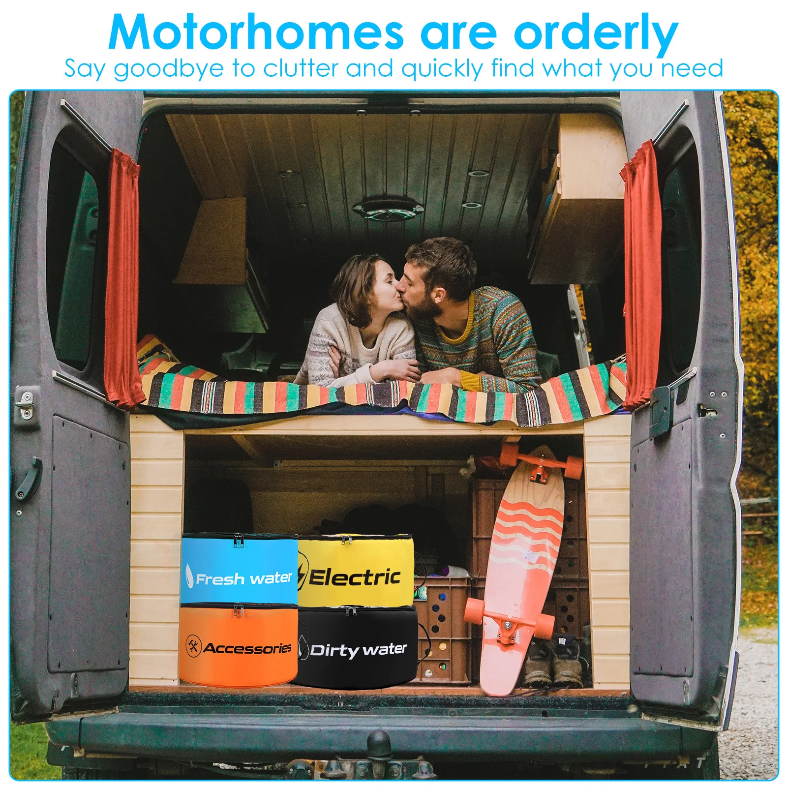 4 Pcs RV Hose Storage Bag Dual Zipper Breathable Drawstring Mesh Pouch with Waterproof Lining Multi-role Motor Home Utility Bag