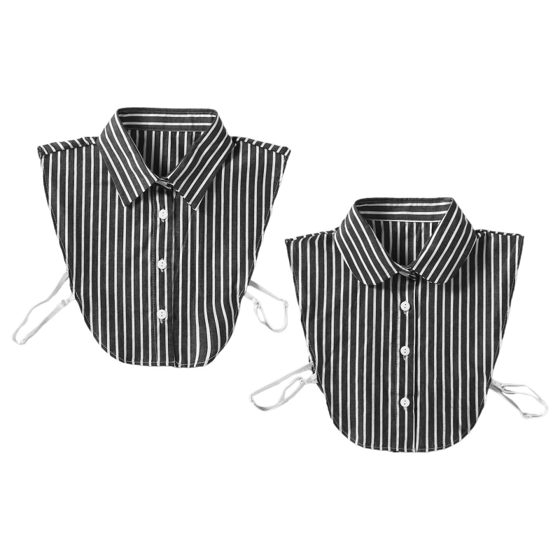 

Women Vertical Stripe Print False Collar Detachable Dickey Lapel Half Blouse Top Dropshipping