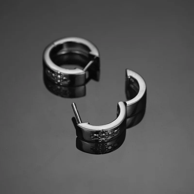 EWYA Full 1.5mm 0.18cttw Black D Color Moissanite Hoop Earrings For Men Women 925 Silver Pass Diamond Test Small Ear Buckle Gift