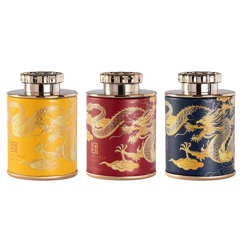 Tea Canister Portable Sealed Dragon Print Mini Home Packaging Travel Storage Empty