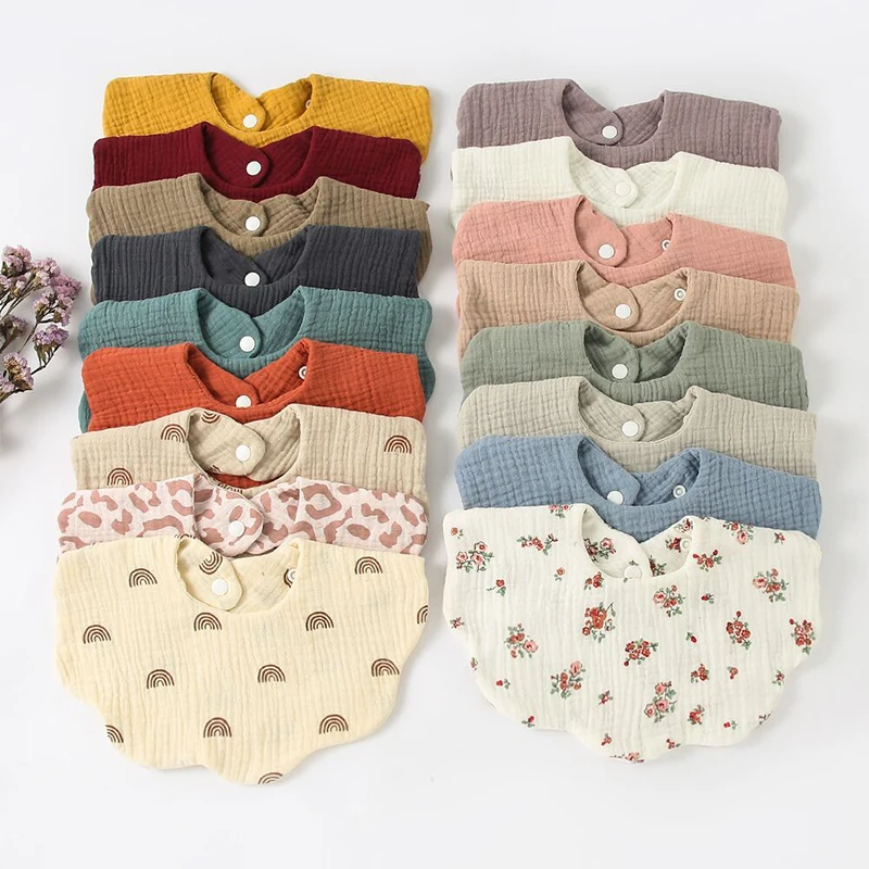 Cotton Gause Baby Bibs Solid Color 360° Flower Infant Burp Cloths Newborn Bandana Scarf for Kids Girl Boy Feeding Saliva Towel
