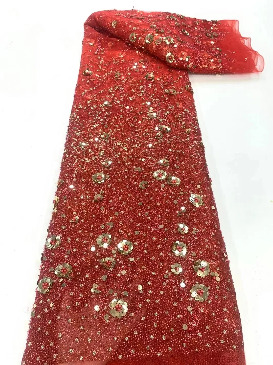 

Luxurious African Net Mesh Lace Fabric 2023 High Quality Beads Embroider y Sequins French Tulle Lace For Wedding Dress