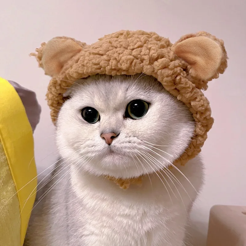 

Cute Bear Shaped Hat for Cat Christmas Protective Pet Dogs Comfortable Head Wear Winter Warm Costume Accessories Cat Supplies