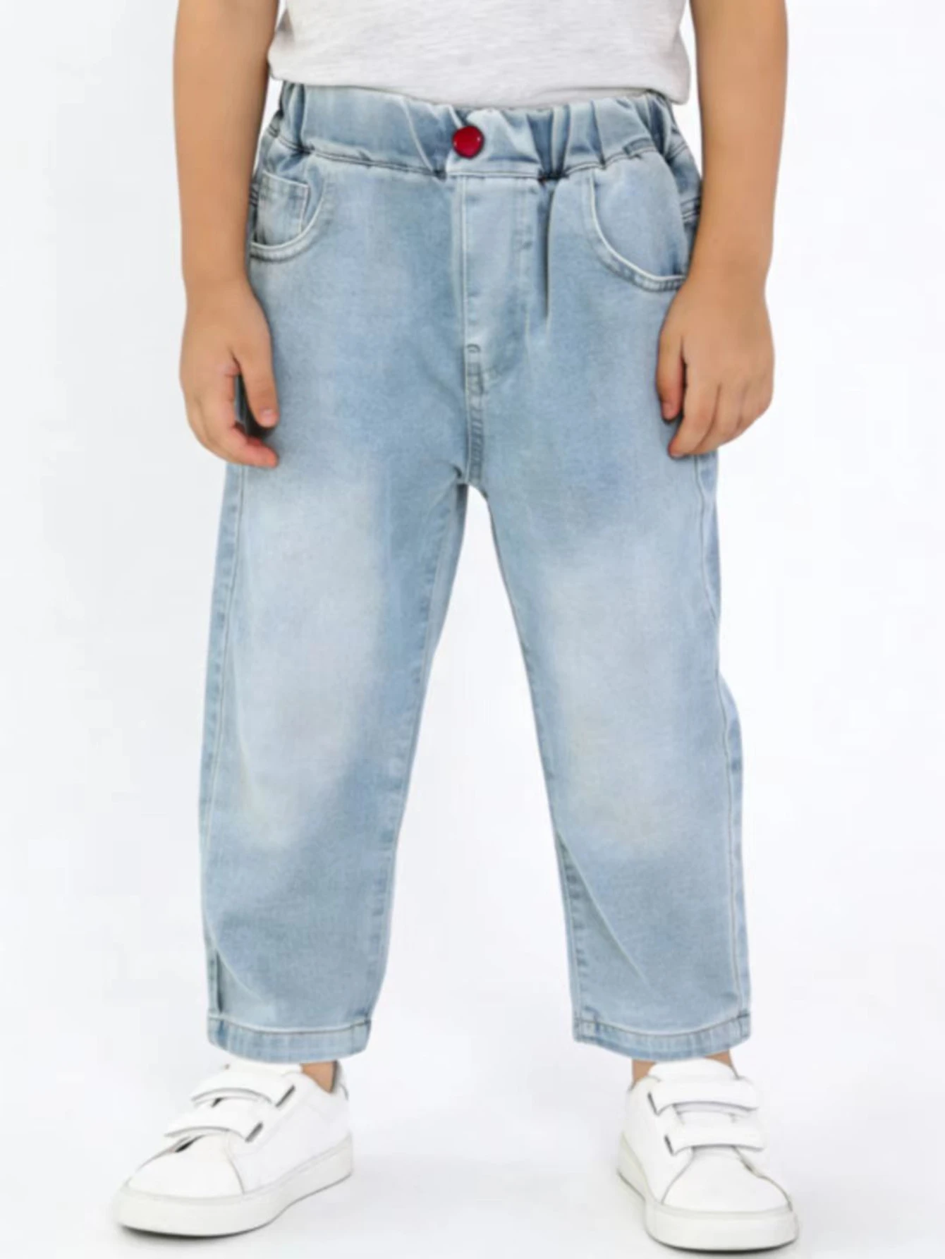 소년 코끼리 자수 데님 청바지 키즈 라이트 블루 루즈핏 팬츠 아동용 신축성 허리 캐주얼 바지 2026 신상품