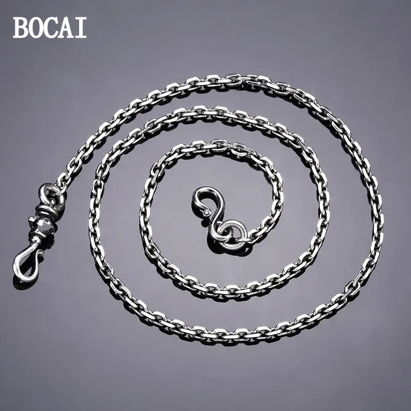 

BOCAI New S925 Sterling Silver 3MM Vintage Trendy Personalized Collarbone Chain Short Necklace for Men And Women