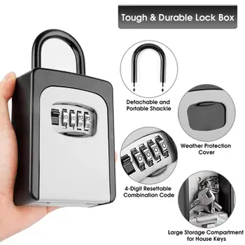 4-digit Key Lock Box Portable Combination Lockbox Wall-Mounted Key Storage Box Resettable Code Safe Security Lock Box for Home 1