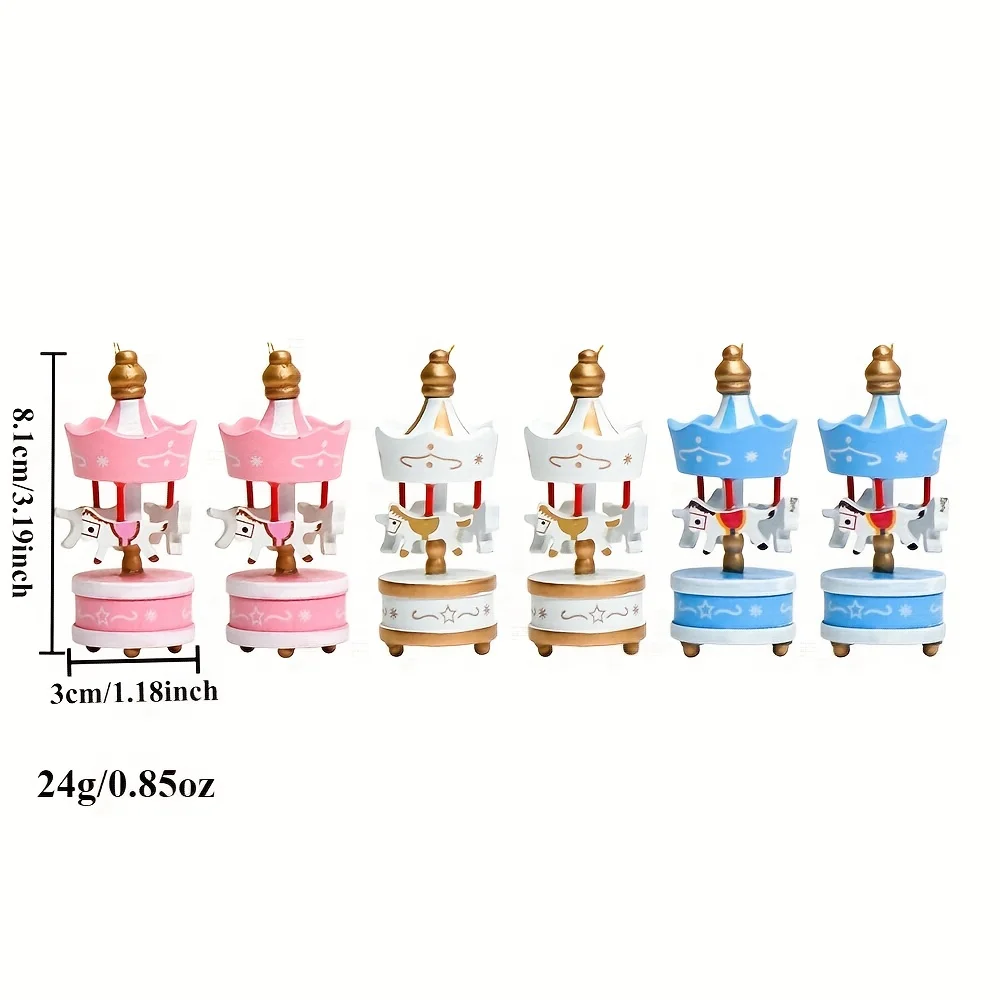 Christmas Wooden Carousel Horse Miniature Ornaments Christmas Tree Hanging Pendants New Year Gift Toy For Kid Home Party Decor