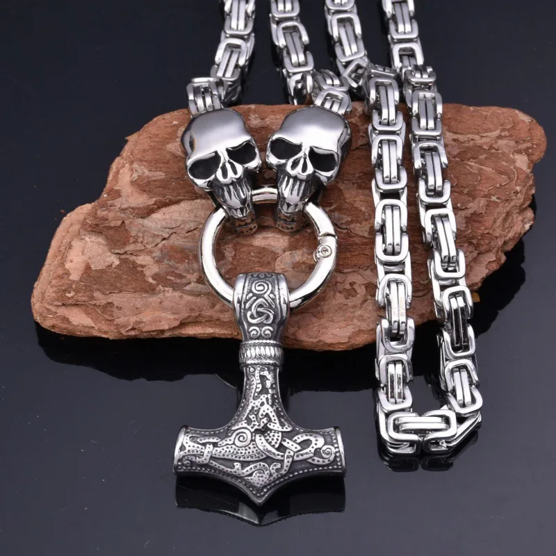 Collier Viking Homme - 3Pcs Acier Inoxydable Avec Pendentifs Thor, Flèche Et Mjolnir, Style Nordique !