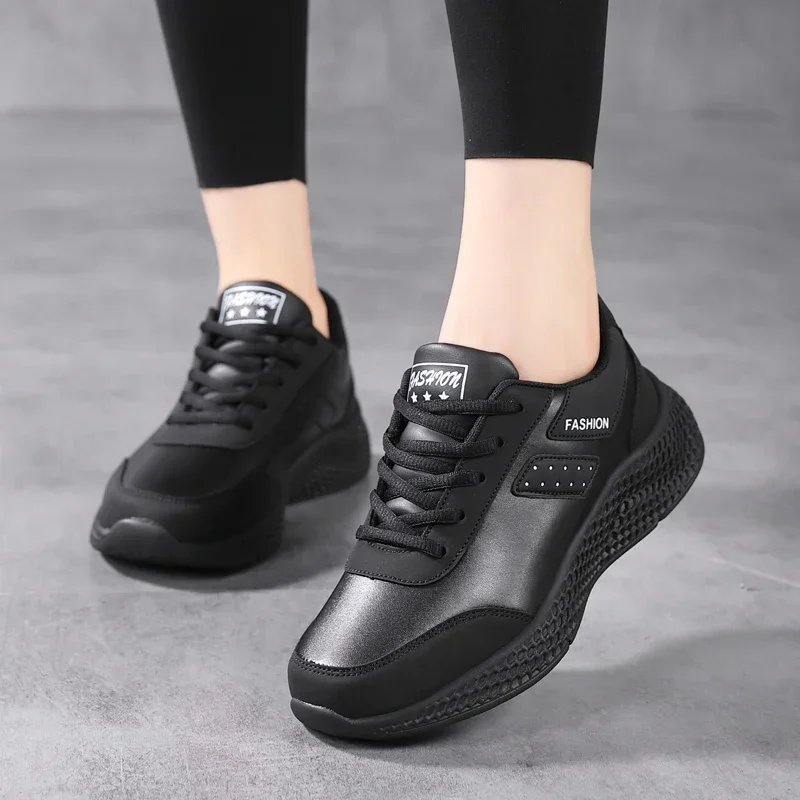 Waterproof Autumn Running Shoes Women Leather Non-slip Casual Sneakers Ladies Lightweight Fitness Walking Shoes