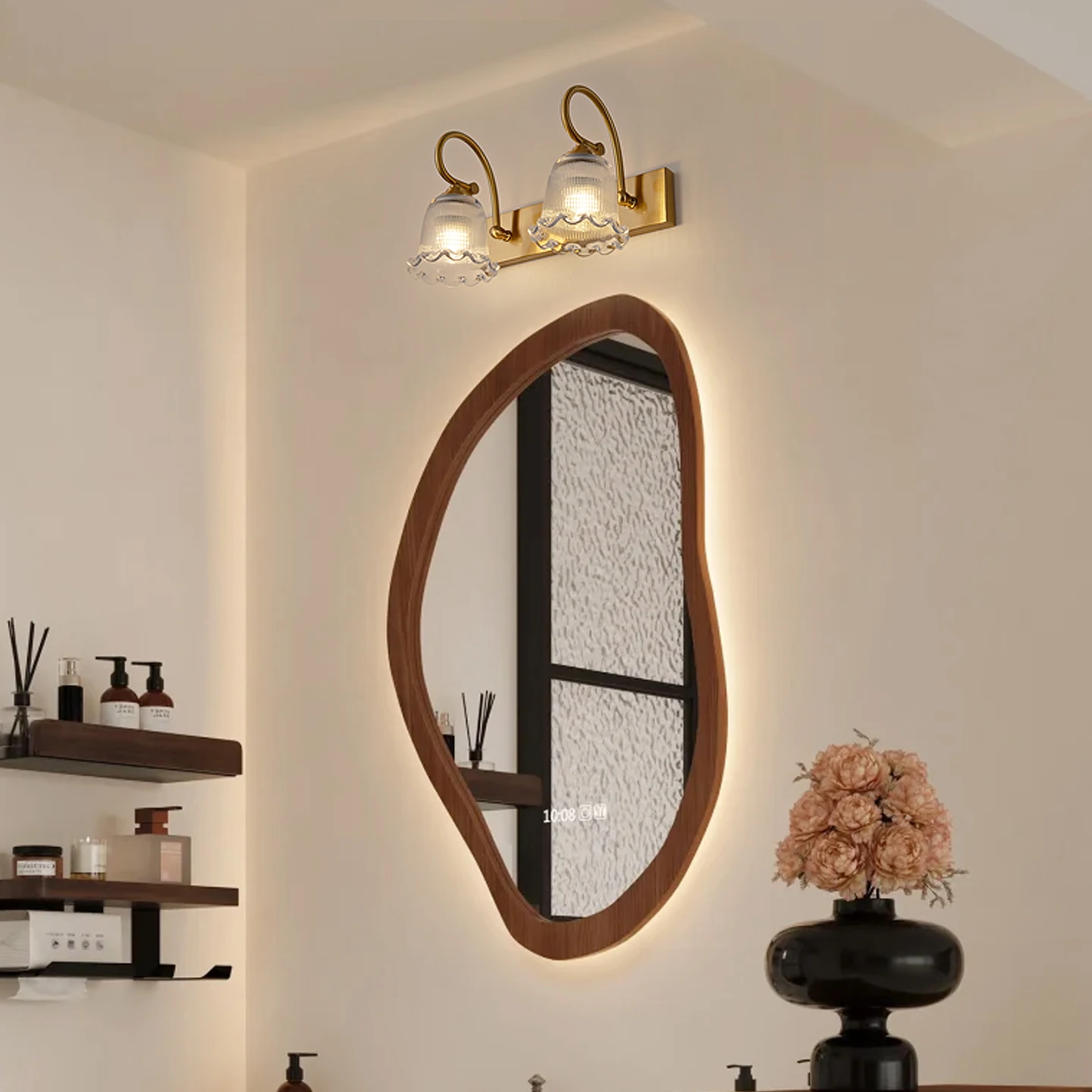 Modren Black/Gold Morror Front lights Glass Lampshade bartroom wall lamps E14 LED Fixture Wall sconce Vinaty Lamp