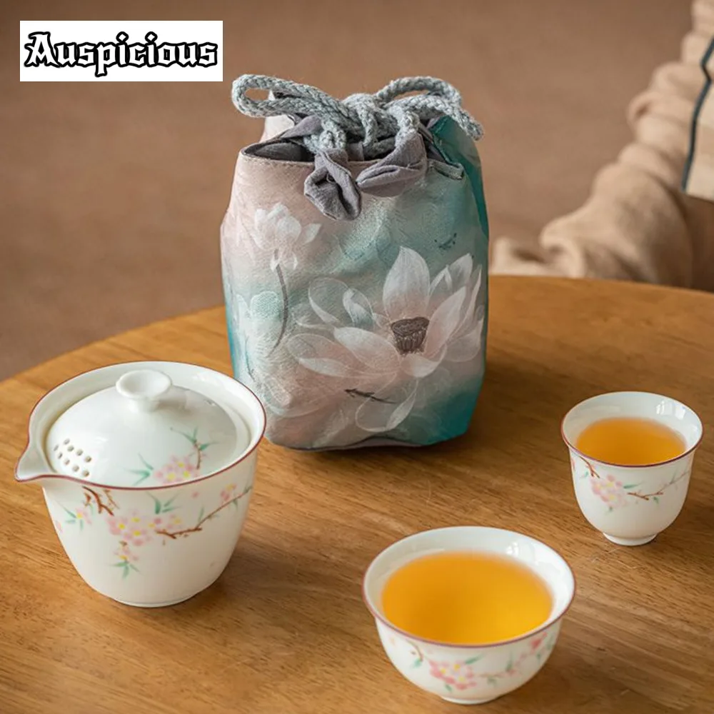 Zen Lotus Cotton and Linen Portable Thickened Tea Cozies Elegant Tea Cozy for Teapot Hand Bag Travel Set Bag Ceremony