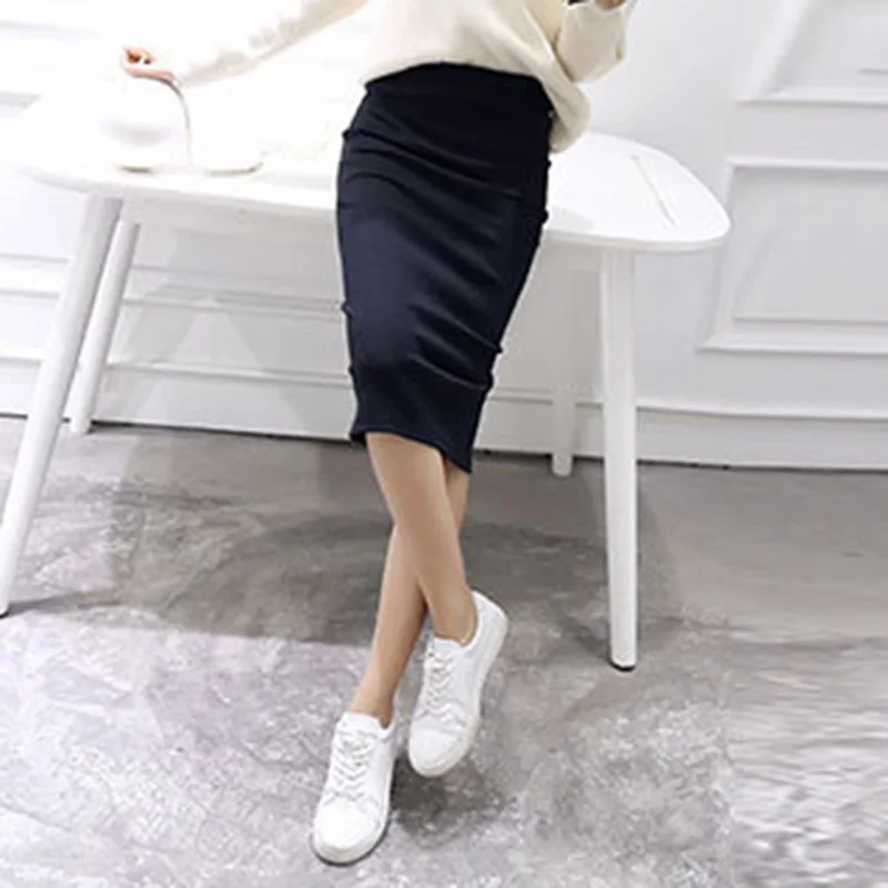 

New Fashion Women's Sexy Elastic Casual High Waist Pencil Skirt Slim Fitting Midi Split Skirt Solid Hip Wrap Ladies Pencil Skirt